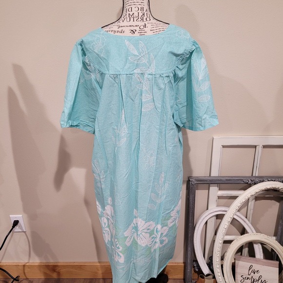 House Dress Mumu Women's SZ XL Aqua tropical print midi dress w/pocketscomfort‎ - Picture 6 of 10